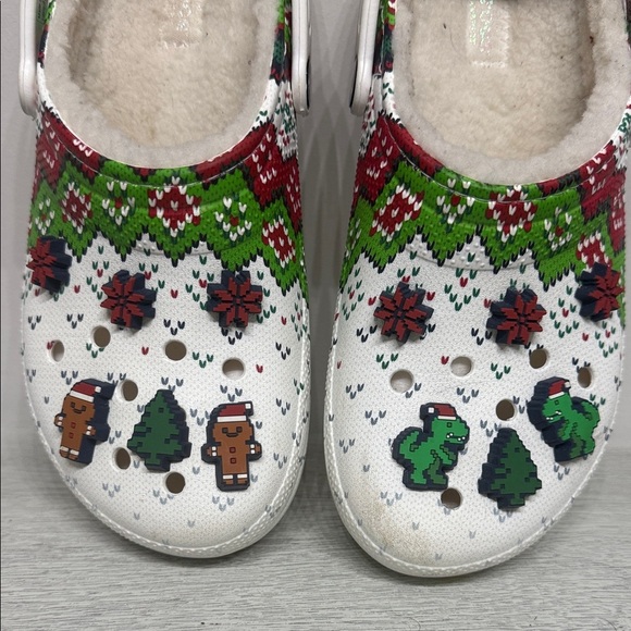 CROCS Kids' Classic Lined Holiday Christmas White and Green Slippers Size 4 - Picture 8 of 10